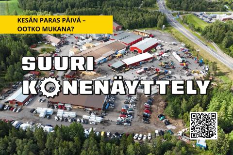 Dronella otettu kuva tapahtuma-alueesta, päällä teksti Suuri Konenäyttely